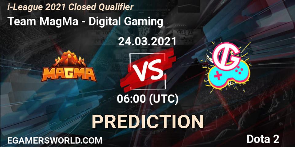 Team MagMa vs Digital Gaming: Betting TIp, Match Prediction. 24.03.2021 at 06:03. Dota 2, i-League 2021 Closed Qualifier