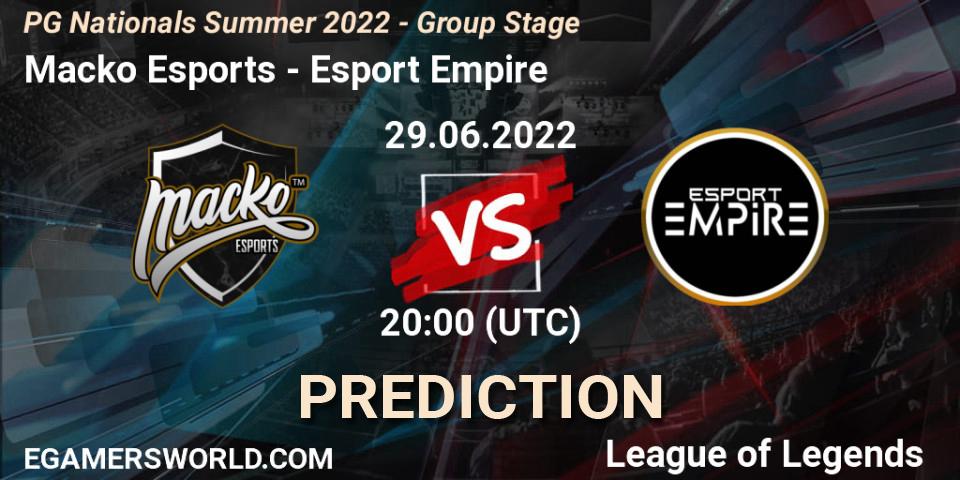 Macko Esports vs Esport Empire: Betting TIp, Match Prediction. 29.06.2022 at 20:00. LoL, PG Nationals Summer 2022 - Group Stage