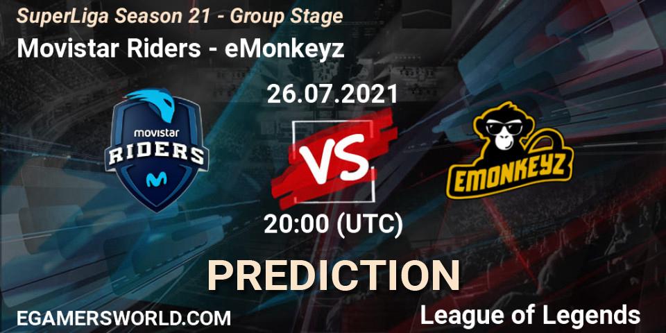 Movistar Riders vs eMonkeyz: Betting TIp, Match Prediction. 26.07.21. LoL, SuperLiga Season 21 - Group Stage 