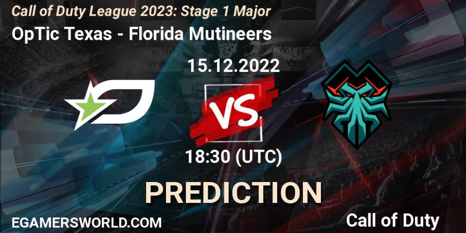 OpTic Texas vs Florida Mutineers: Betting TIp, Match Prediction. 16.12.2022 at 21:30. Call of Duty, Call of Duty League 2023: Stage 1 Major