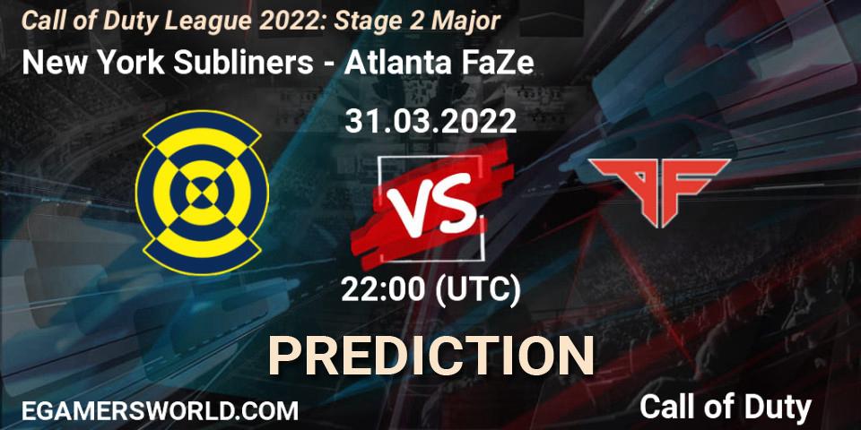 New York Subliners vs Atlanta FaZe: Betting TIp, Match Prediction. 31.03.2022 at 22:00. Call of Duty, Call of Duty League 2022: Stage 2 Major