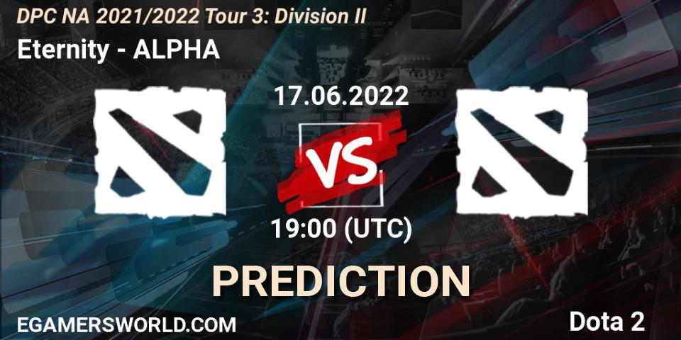 Eternity vs ALPHA: Betting TIp, Match Prediction. 17.06.2022 at 18:55. Dota 2, DPC NA 2021/2022 Tour 3: Division II