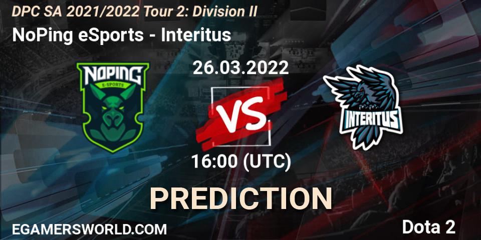NoPing eSports vs Interitus: Betting TIp, Match Prediction. 26.03.2022 at 16:05. Dota 2, DPC 2021/2022 Tour 2: SA Division II (Lower)