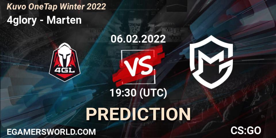 4glory vs Marten: Betting TIp, Match Prediction. 06.02.2022 at 19:30. Counter-Strike (CS2), Kuvo OneTap Winter 2022