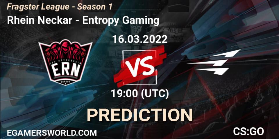 Rhein Neckar vs Entropy Gaming: Betting TIp, Match Prediction. 16.03.2022 at 19:00. Counter-Strike (CS2), Fragster League - Season 1