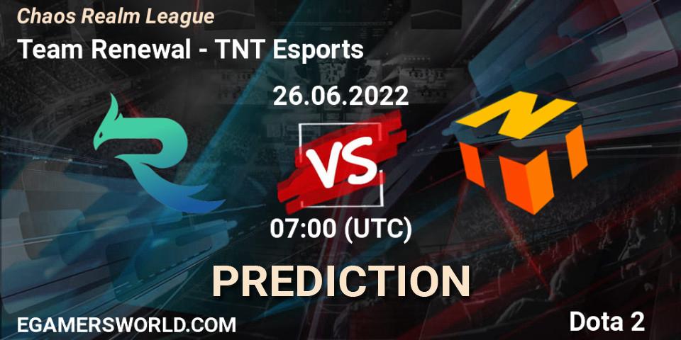 Team Renewal vs TNT Esports: Betting TIp, Match Prediction. 26.06.2022 at 07:07. Dota 2, Chaos Realm League 