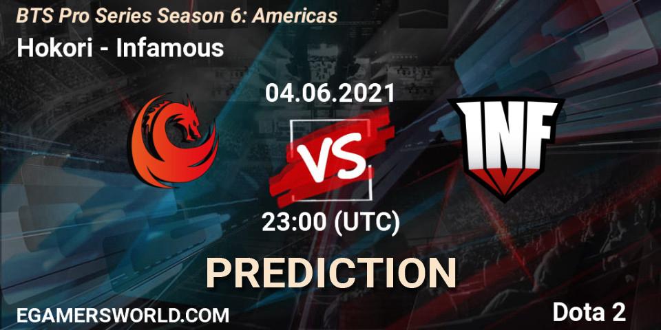 Hokori vs Infamous: Betting TIp, Match Prediction. 04.06.2021 at 20:00. Dota 2, BTS Pro Series Season 6: Americas