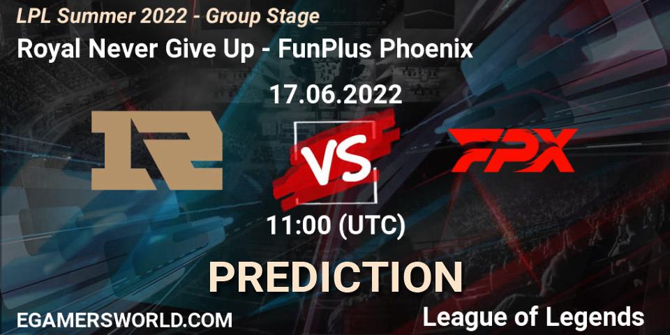 Royal Never Give Up vs FunPlus Phoenix: Betting TIp, Match Prediction. 17.06.22. LoL, LPL Summer 2022 - Group Stage