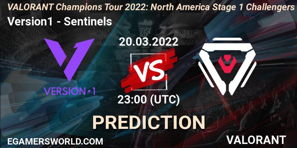 Version1 vs Sentinels: Betting TIp, Match Prediction. 20.03.2022 at 23:00. VALORANT, VCT 2022: North America Stage 1 Challengers