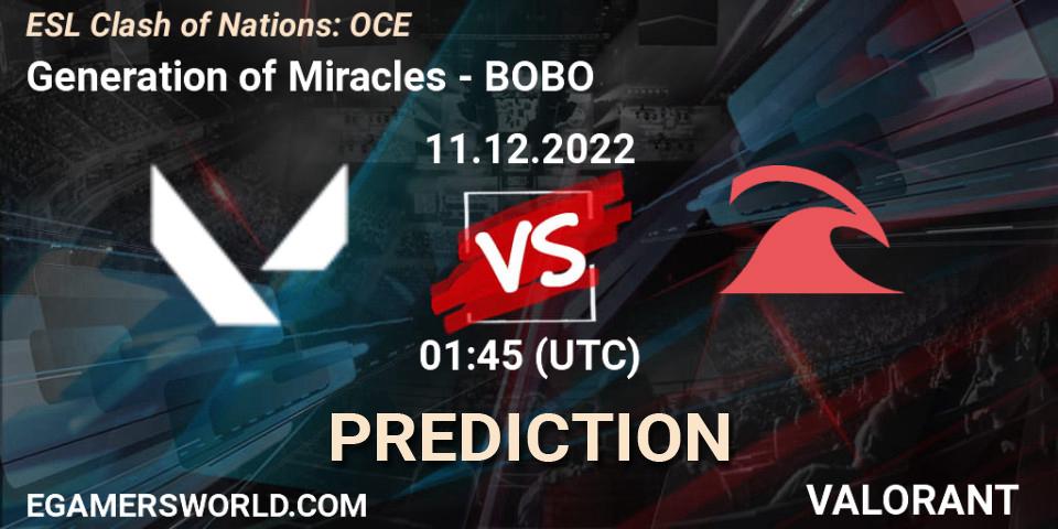 Generation of Miracles vs BOBO: Betting TIp, Match Prediction. 11.12.22. VALORANT, ESL Clash of Nations: OCE