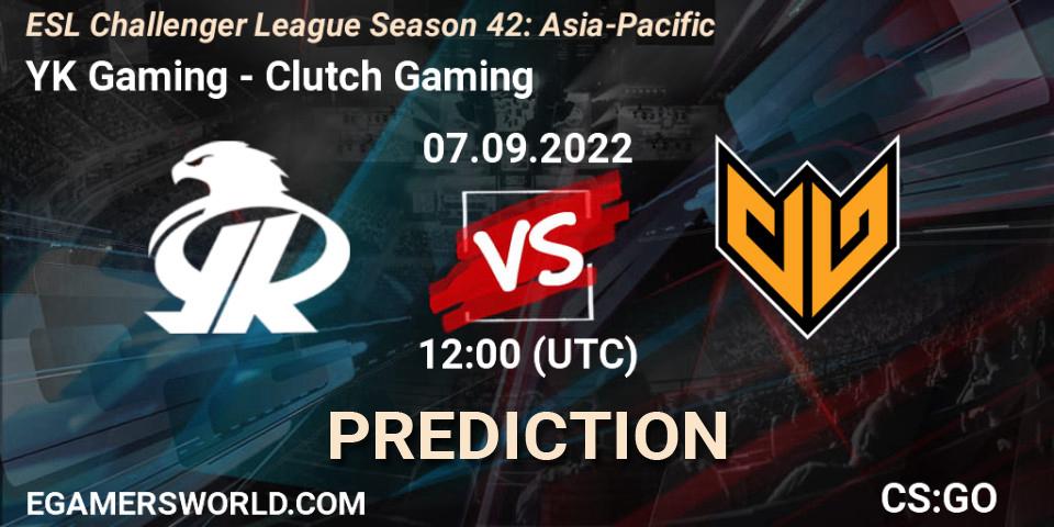 YK Gaming vs Clutch Gaming: Betting TIp, Match Prediction. 07.09.2022 at 12:00. Counter-Strike (CS2), ESL Challenger League Season 42: Asia-Pacific