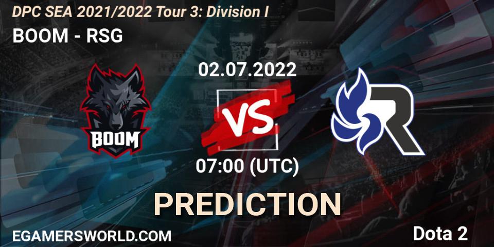 BOOM vs RSG: Betting TIp, Match Prediction. 02.07.2022 at 07:00. Dota 2, DPC SEA 2021/2022 Tour 3: Division I