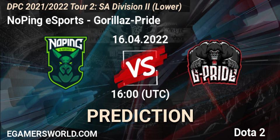 NoPing eSports vs Gorillaz-Pride: Betting TIp, Match Prediction. 16.04.22. Dota 2, DPC 2021/2022 Tour 2: SA Division II (Lower)