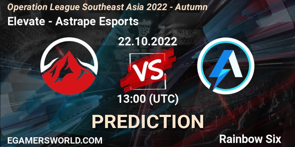 Elevate vs Astrape Esports: Betting TIp, Match Prediction. 23.10.2022 at 13:00. Rainbow Six, Operation League Southeast Asia 2022 - Autumn