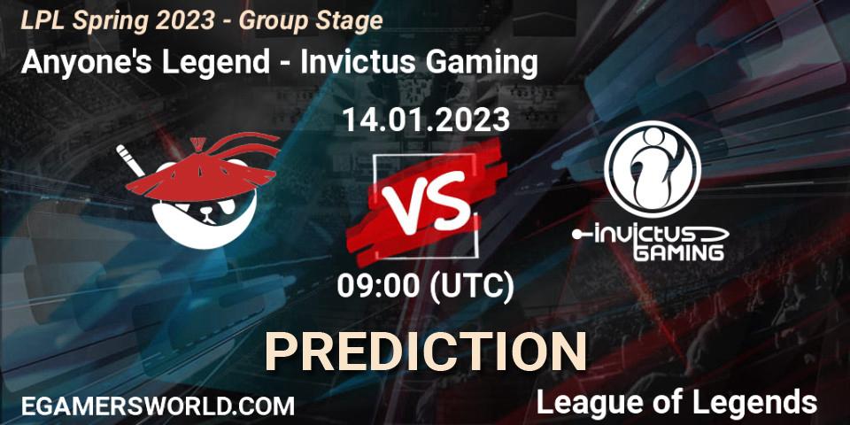 Anyone's Legend vs Invictus Gaming: Betting TIp, Match Prediction. 14.01.23. LoL, LPL Spring 2023 - Group Stage