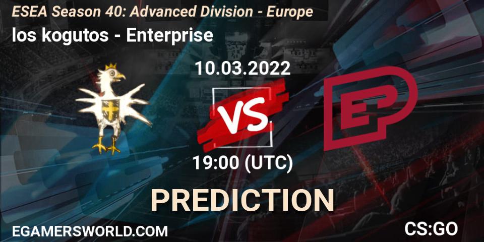 los kogutos vs Enterprise: Betting TIp, Match Prediction. 10.03.2022 at 19:00. Counter-Strike (CS2), ESEA Season 40: Advanced Division - Europe