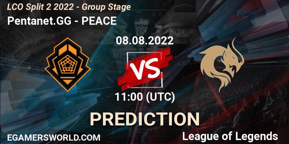 Pentanet.GG vs PEACE: Betting TIp, Match Prediction. 08.08.22. LoL, LCO Split 2 2022 - Group Stage