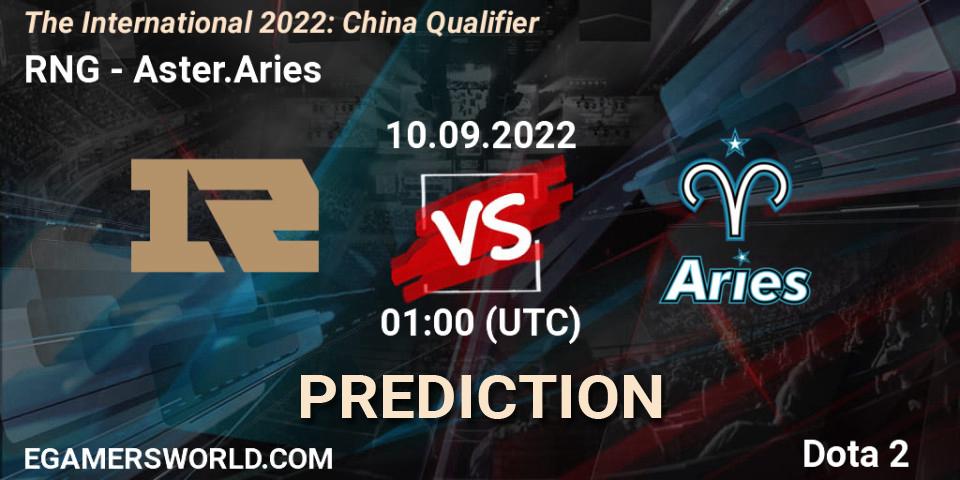 RNG vs Aster.Aries: Betting TIp, Match Prediction. 10.09.2022 at 01:02. Dota 2, The International 2022: China Qualifier