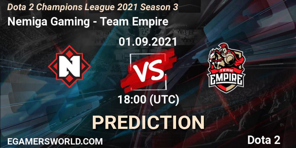 Nemiga Gaming vs Team Empire: Betting TIp, Match Prediction. 03.09.2021 at 12:00. Dota 2, Dota 2 Champions League 2021 Season 3