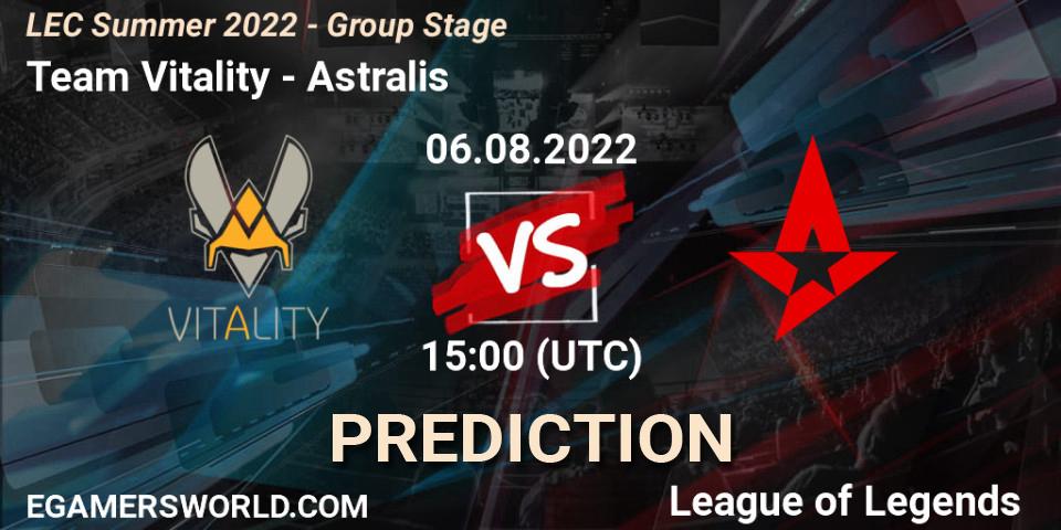 Team Vitality vs Astralis: Betting TIp, Match Prediction. 06.08.2022 at 15:00. LoL, LEC Summer 2022 - Group Stage
