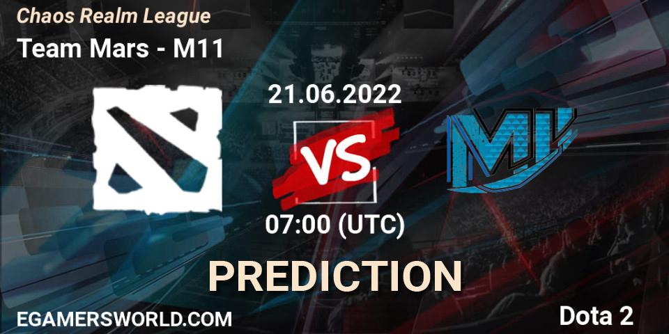 Team Mars vs M11: Betting TIp, Match Prediction. 21.06.2022 at 07:18. Dota 2, Chaos Realm League 