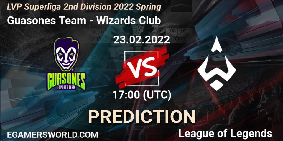 Guasones Team vs Wizards Club: Betting TIp, Match Prediction. 23.02.2022 at 21:20. LoL, LVP Superliga 2nd Division 2022 Spring