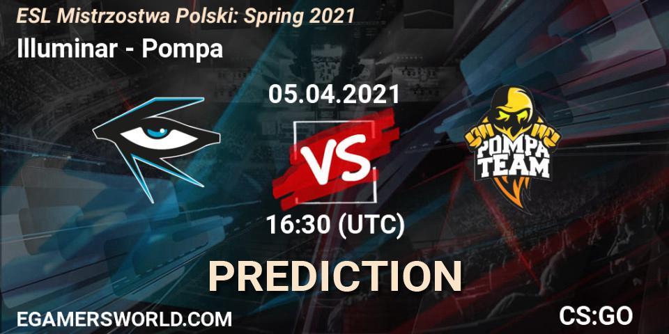Illuminar vs Pompa: Betting TIp, Match Prediction. 06.04.2021 at 19:00. Counter-Strike (CS2), ESL Mistrzostwa Polski: Spring 2021