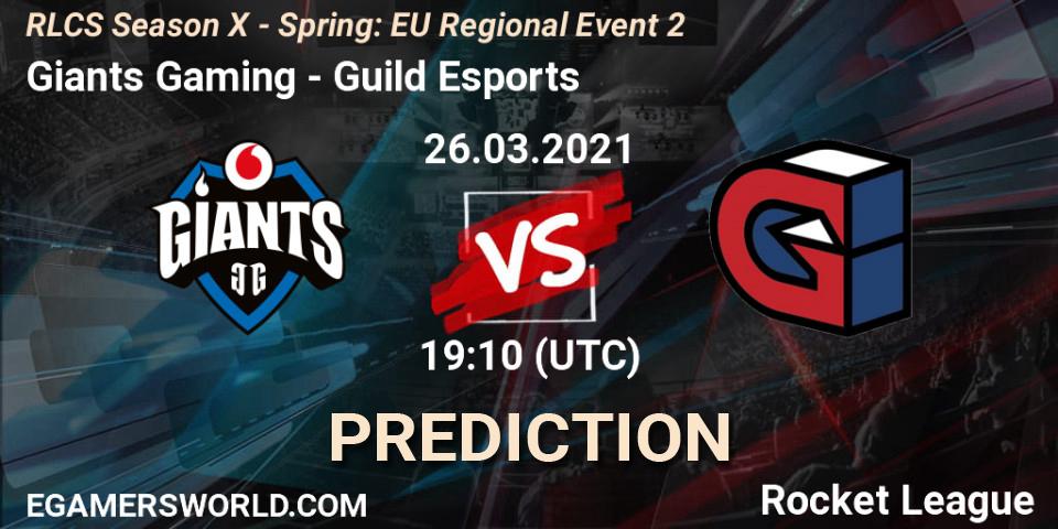 Giants Gaming vs Guild Esports: Betting TIp, Match Prediction. 26.03.2021 at 19:00. Rocket League, RLCS Season X - Spring: EU Regional Event 2