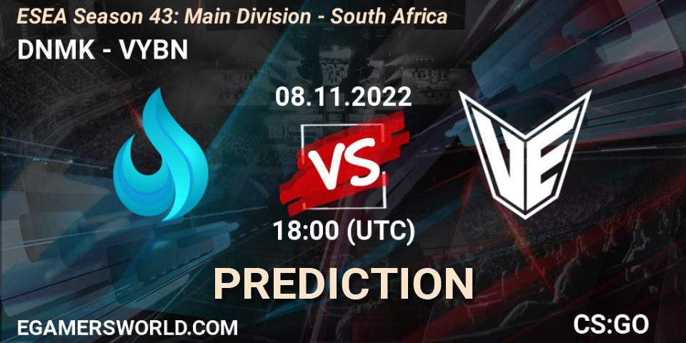 DNMK vs VYBN: Betting TIp, Match Prediction. 15.11.2022 at 18:00. Counter-Strike (CS2), ESEA Season 43: Main Division - South Africa