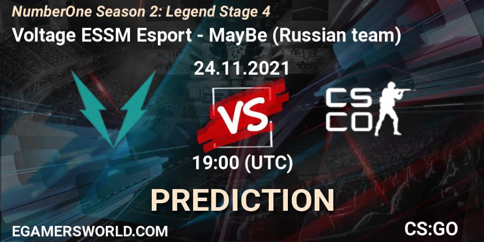 Voltage ESSM Esport vs MayBe (Russian team): Betting TIp, Match Prediction. 24.11.2021 at 19:00. Counter-Strike (CS2), NumberOne Season 2: Legend Stage 4