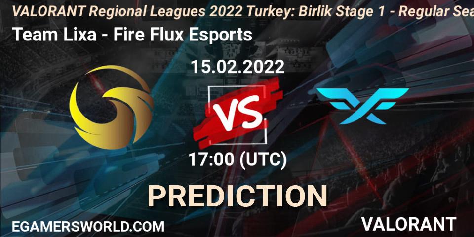 Team Lixa vs Fire Flux Esports: Betting TIp, Match Prediction. 15.02.2022 at 18:15. VALORANT, VALORANT Regional Leagues 2022 Turkey: Birlik Stage 1 - Regular Season