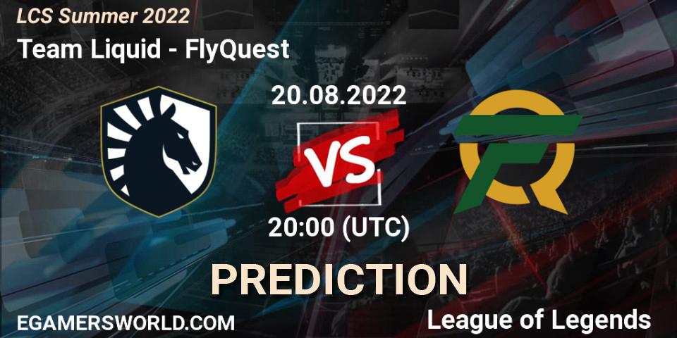 Team Liquid vs FlyQuest: Betting TIp, Match Prediction. 20.08.2022 at 20:00. LoL, LCS Summer 2022