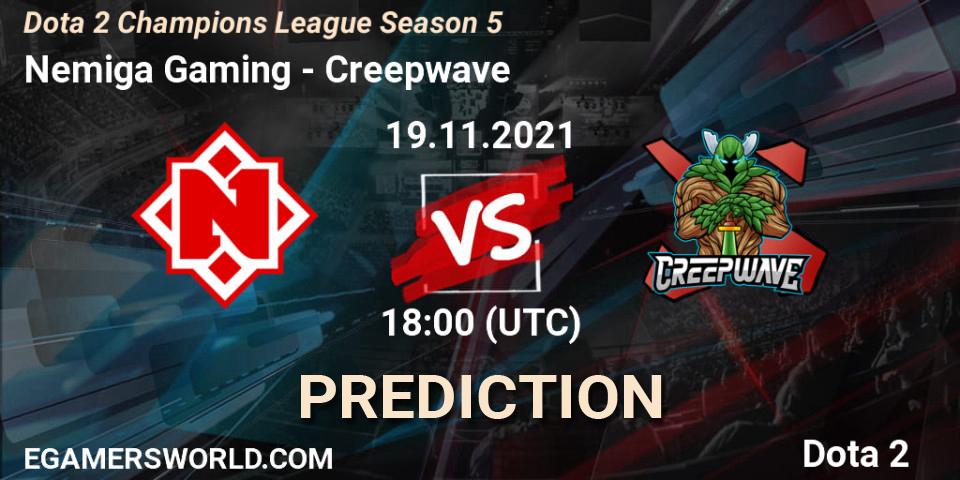 Nemiga Gaming vs Creepwave: Betting TIp, Match Prediction. 19.11.2021 at 18:00. Dota 2, Dota 2 Champions League 2021 Season 5