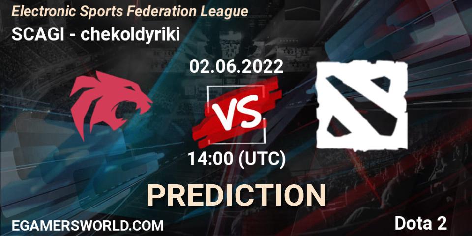 SCAGI vs chekoldyriki: Betting TIp, Match Prediction. 02.06.2022 at 14:04. Dota 2, Electronic Sports Federation League