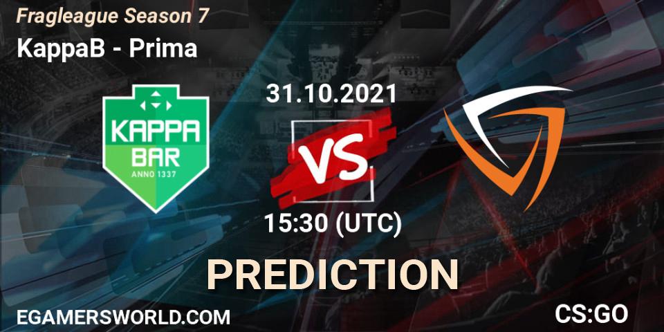 KappaB vs Prima: Betting TIp, Match Prediction. 31.10.21. CS2 (CS:GO), Fragleague Season 7