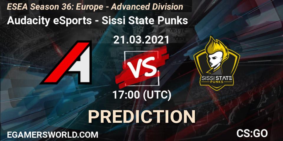 Audacity eSports vs Sissi State Punks: Betting TIp, Match Prediction. 21.03.2021 at 17:00. Counter-Strike (CS2), ESEA Season 36: Europe - Advanced Division