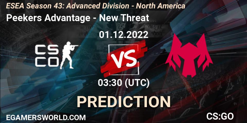 Peekers Advantage vs New Threat: Betting TIp, Match Prediction. 01.12.22. CS2 (CS:GO), ESEA Season 43: Advanced Division - North America