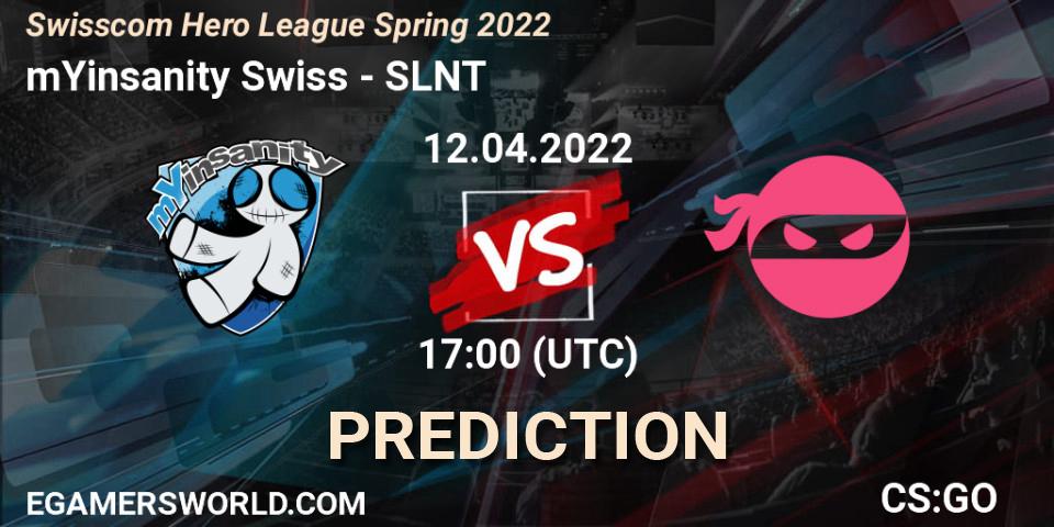 mYinsanity vs SLNT: Betting TIp, Match Prediction. 13.04.2022 at 17:00. Counter-Strike (CS2), Swisscom Hero League Season 1