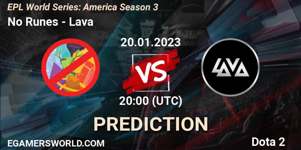 No Runes vs Lava: Betting TIp, Match Prediction. 20.01.23. Dota 2, EPL World Series: America Season 3