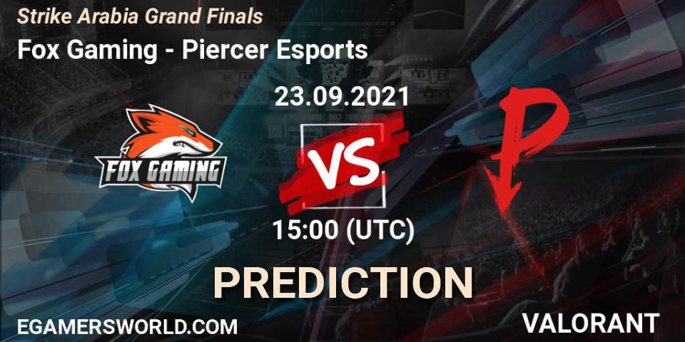 Fox Gaming vs Piercer Esports: Betting TIp, Match Prediction. 23.09.2021 at 17:00. VALORANT, Strike Arabia Grand Finals
