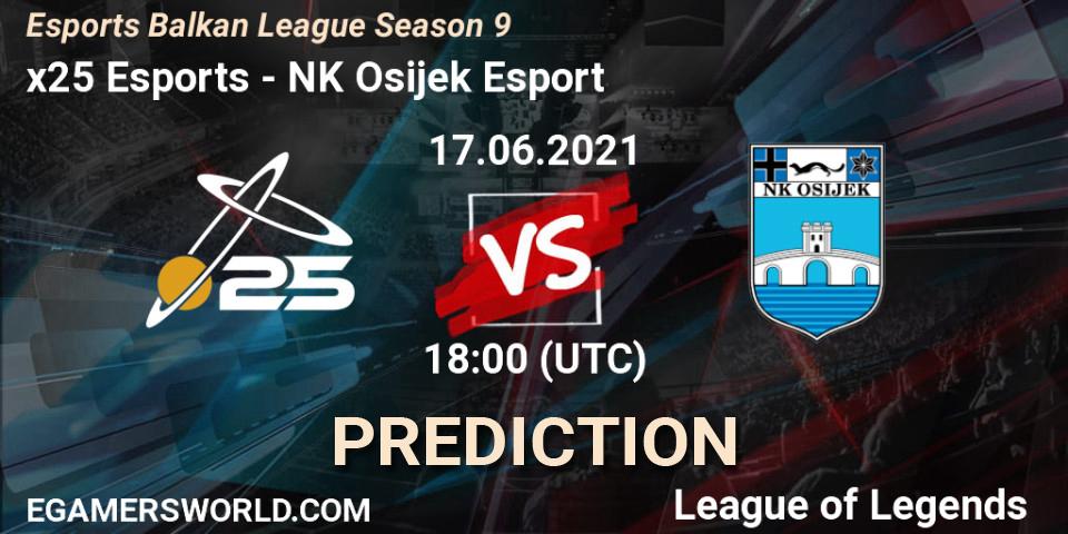 x25 Esports vs NK Osijek Esport: Betting TIp, Match Prediction. 17.06.2021 at 18:00. LoL, Esports Balkan League Season 9