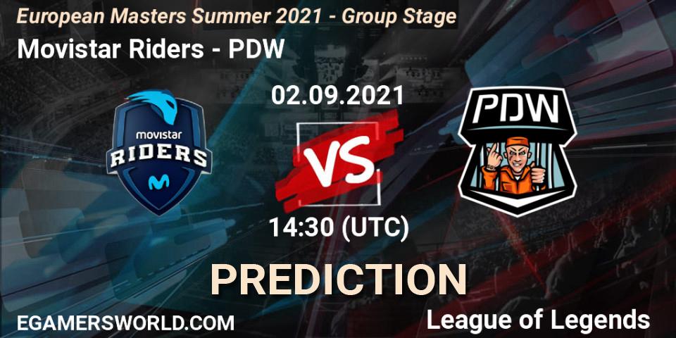 Movistar Riders vs PDW: Betting TIp, Match Prediction. 02.09.2021 at 14:30. LoL, European Masters Summer 2021 - Group Stage