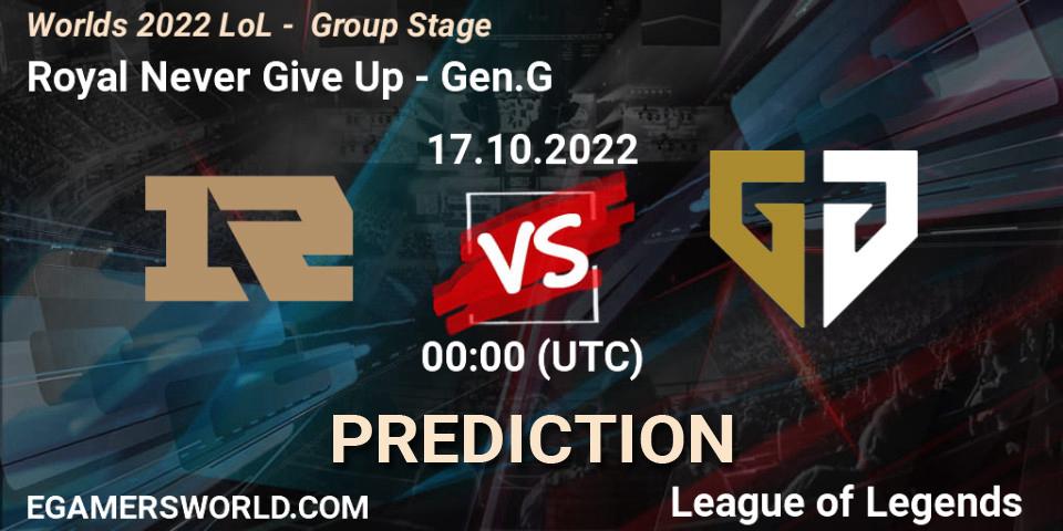 Royal Never Give Up vs Gen.G: Betting TIp, Match Prediction. 17.10.22. LoL, Worlds 2022 LoL - Group Stage