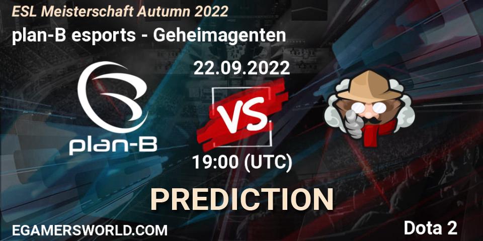 plan-B esports vs Geheimagenten: Betting TIp, Match Prediction. 22.09.2022 at 19:03. Dota 2, ESL Meisterschaft Autumn 2022