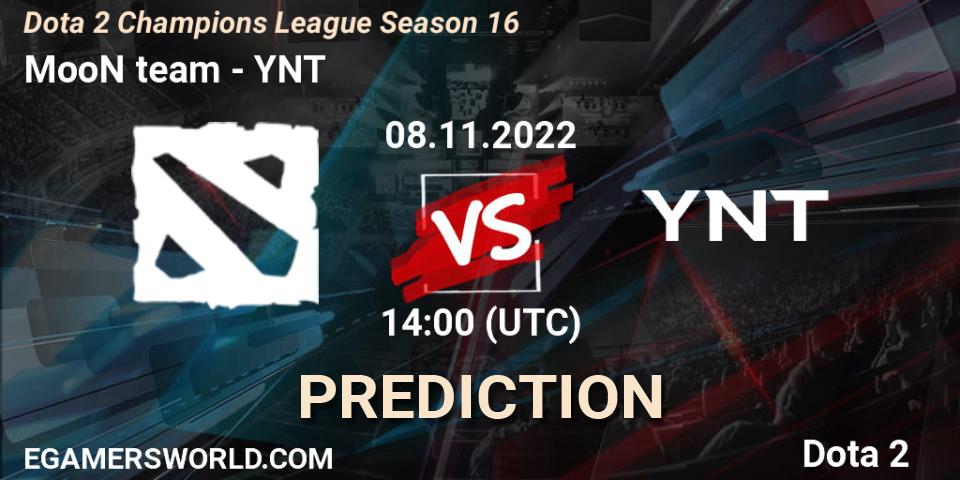 MooN team vs YNT: Betting TIp, Match Prediction. 08.11.2022 at 14:19. Dota 2, Dota 2 Champions League Season 16