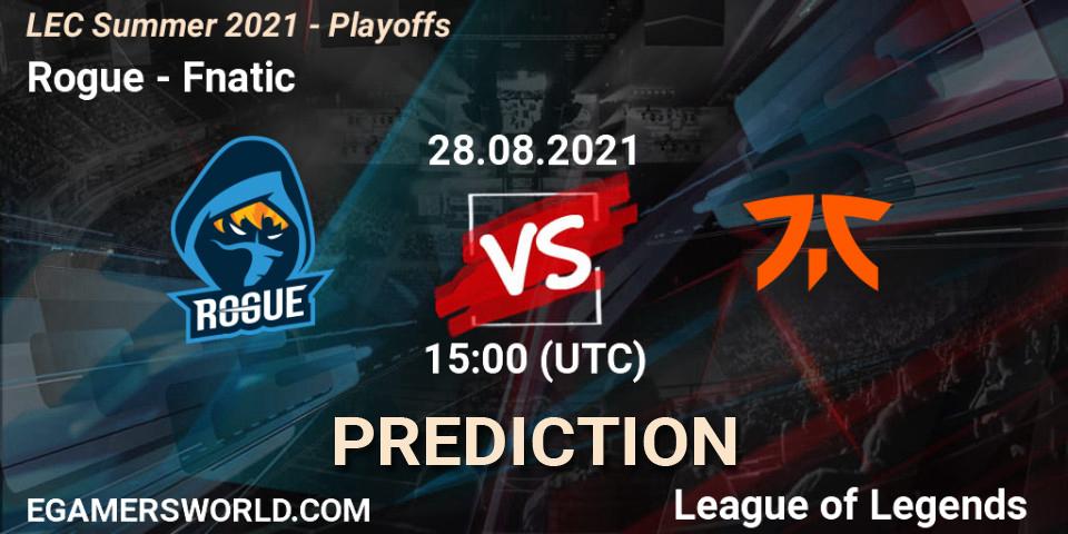 Rogue vs Fnatic: Betting TIp, Match Prediction. 28.08.2021 at 15:00. LoL, LEC Summer 2021 - Playoffs