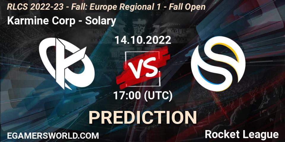 Karmine Corp vs Solary: Betting TIp, Match Prediction. 14.10.2022 at 15:00. Rocket League, RLCS 2022-23 - Fall: Europe Regional 1 - Fall Open
