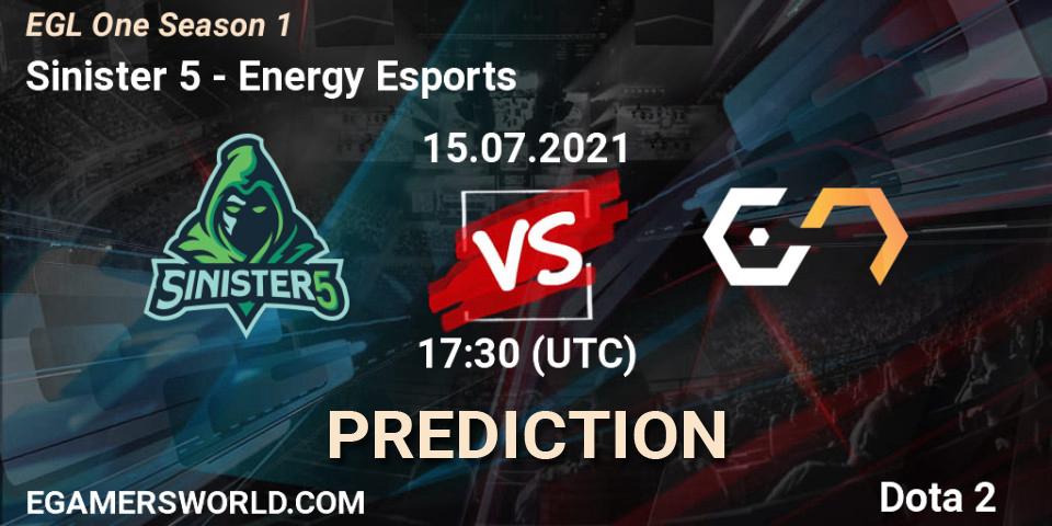 Sinister 5 vs Energy Esports: Betting TIp, Match Prediction. 15.07.21. Dota 2, EGL One Season 1