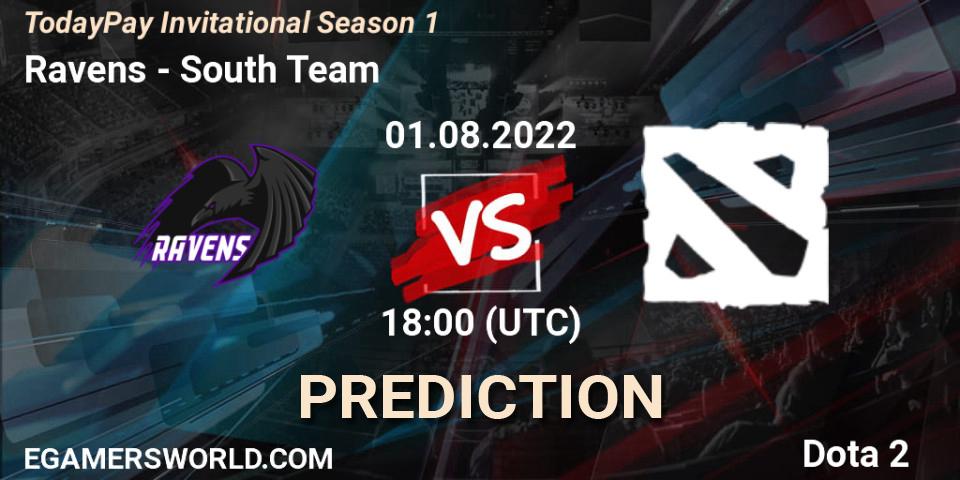 Ravens vs South Team: Betting TIp, Match Prediction. 01.08.2022 at 18:07. Dota 2, TodayPay Invitational Season 1