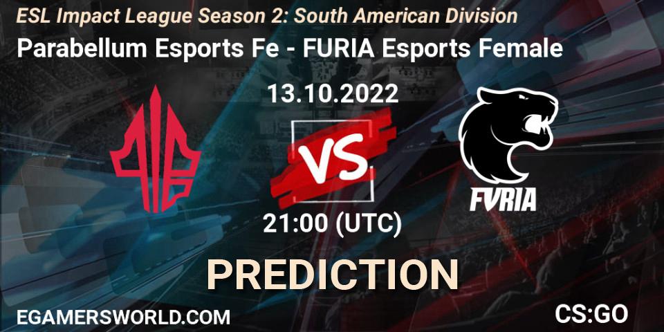 Parabellum Esports Fe vs FURIA Esports Female: Betting TIp, Match Prediction. 13.10.22. CS2 (CS:GO), ESL Impact League Season 2: South American Division